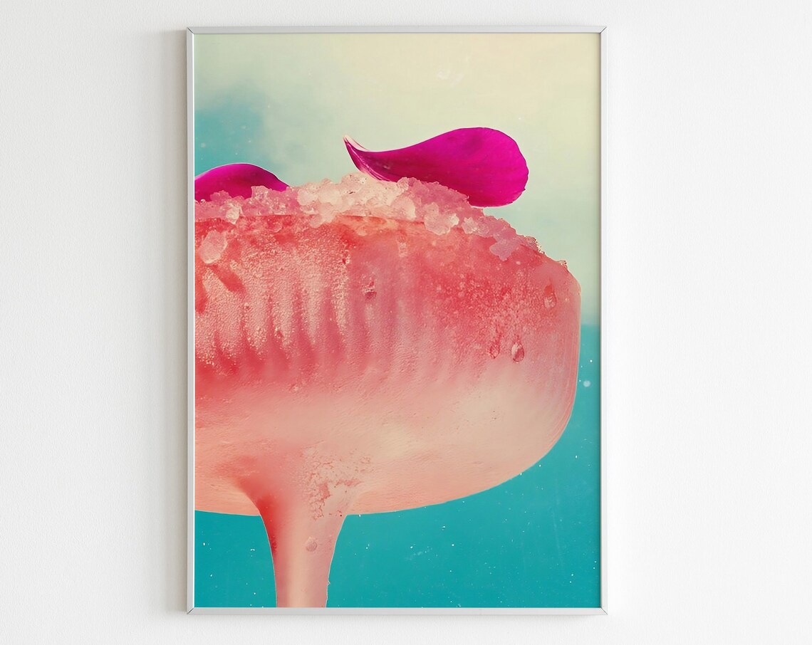 Pink Frozen Margarita Salt Rim Teal Background Bar Cart Art Print