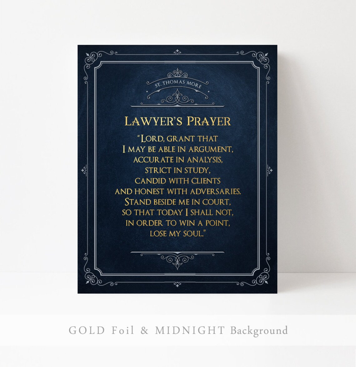 Lawyers Prayer St Thomas More Gold Foil Quote Black Law Office Poster - Image 2