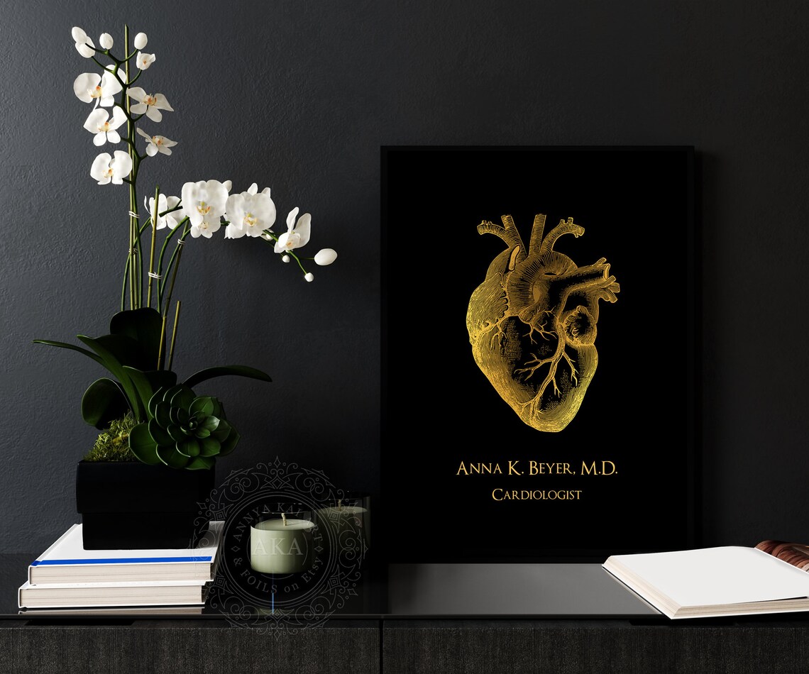 Personalized Doctor Gold Anatomical Heart Art Print - Image 4