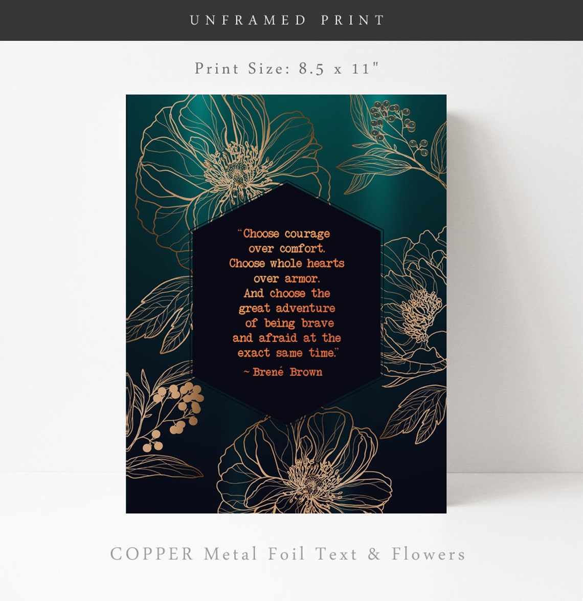 Choose Courage Over Comfort Brene Brown Emerald Botanical Gold Print - Image 3