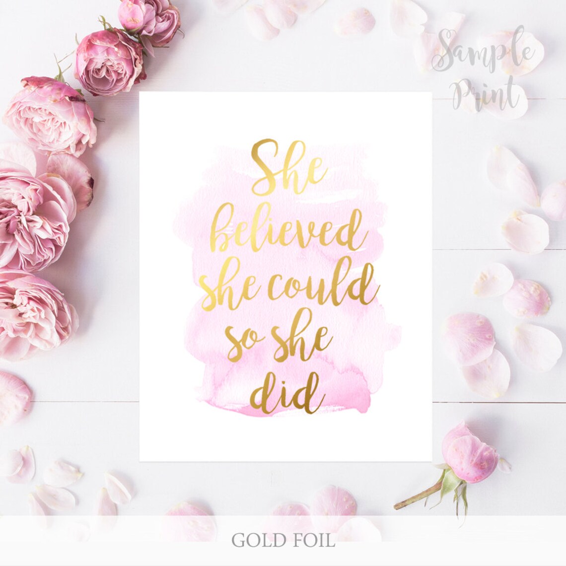 She Believed She Could Quote, Blush Pink Watercolor Art Print - Image 2