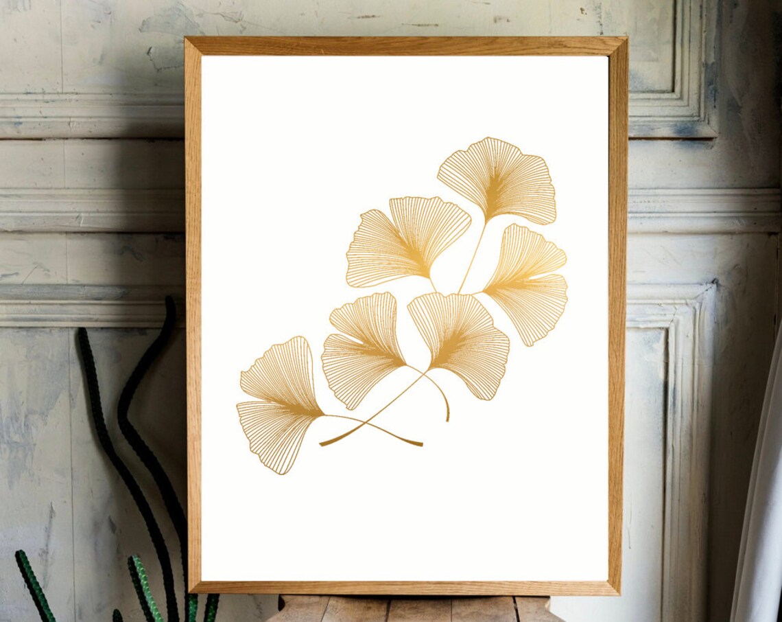 Ginkgo Leaf Gold Botanical Art Print, Modern Decor - Image 3