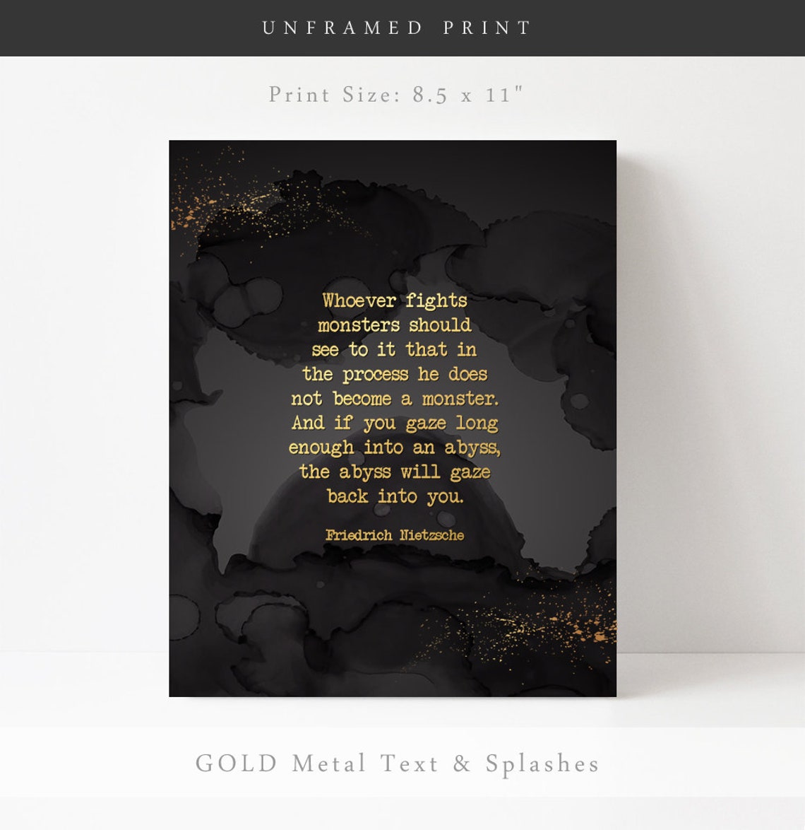 Nietzsche Gaze Into The Abyss Quote Black Ink Abstract Wall Art - Image 3