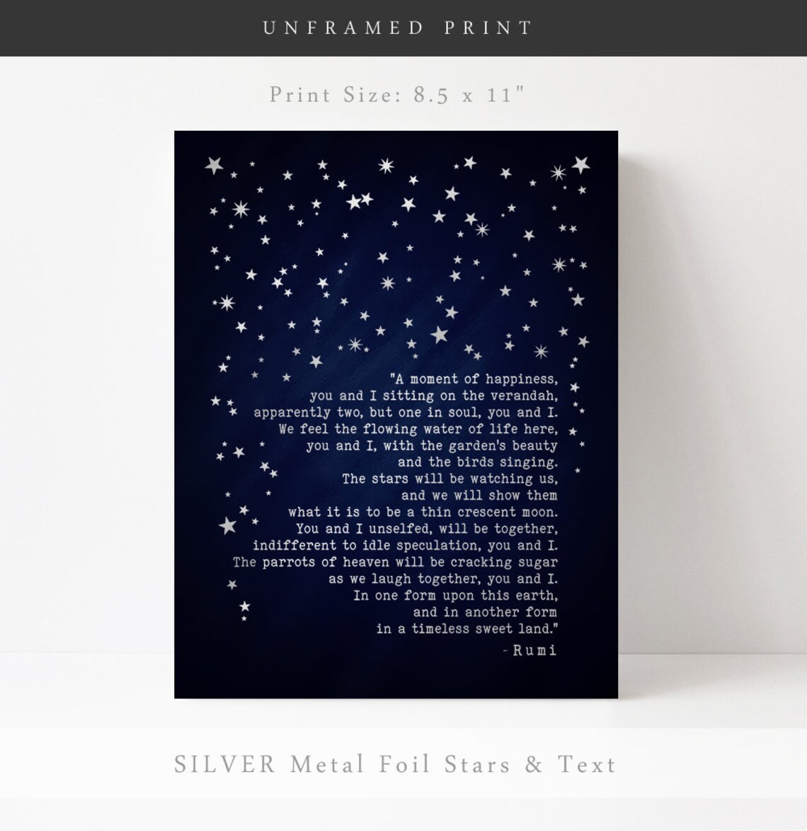 A Moment Of Happiness Rumi Love Poem Gold Foil Starry Night Wall Print - Image 2
