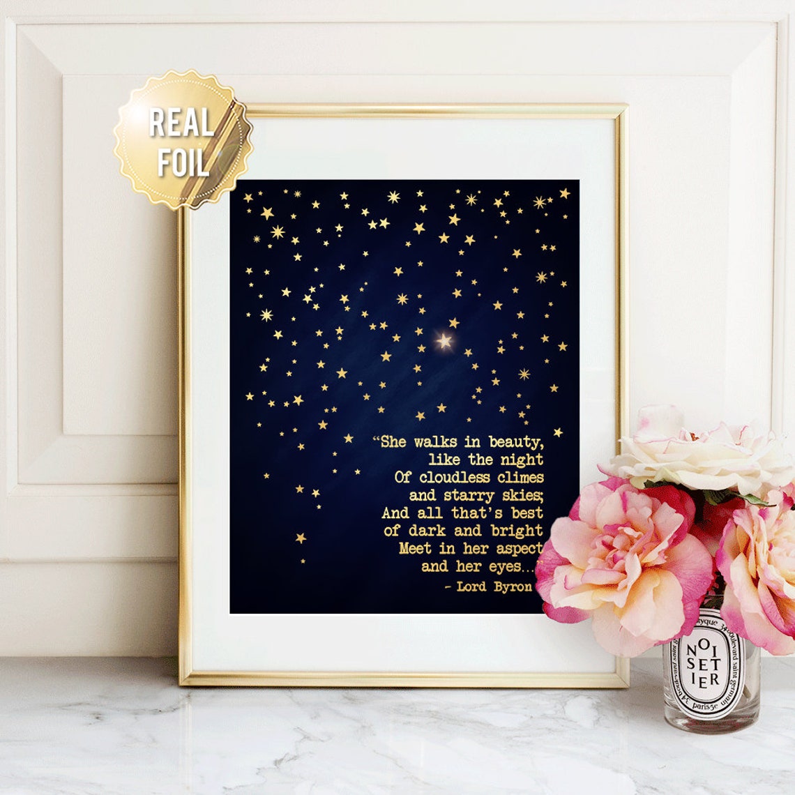 She Walks In Beauty Lord Byron Poem Gold Foil Starry Night Wall Poster - Image 5