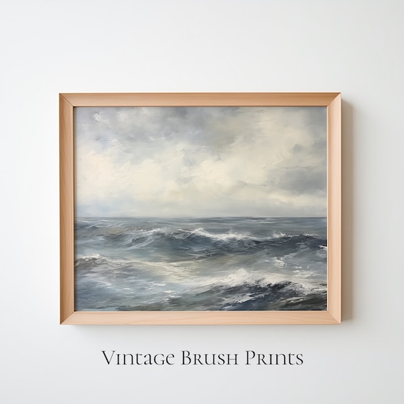 Moody Ocean Waves Gray Seascape Vintage Coastal Painting Poster