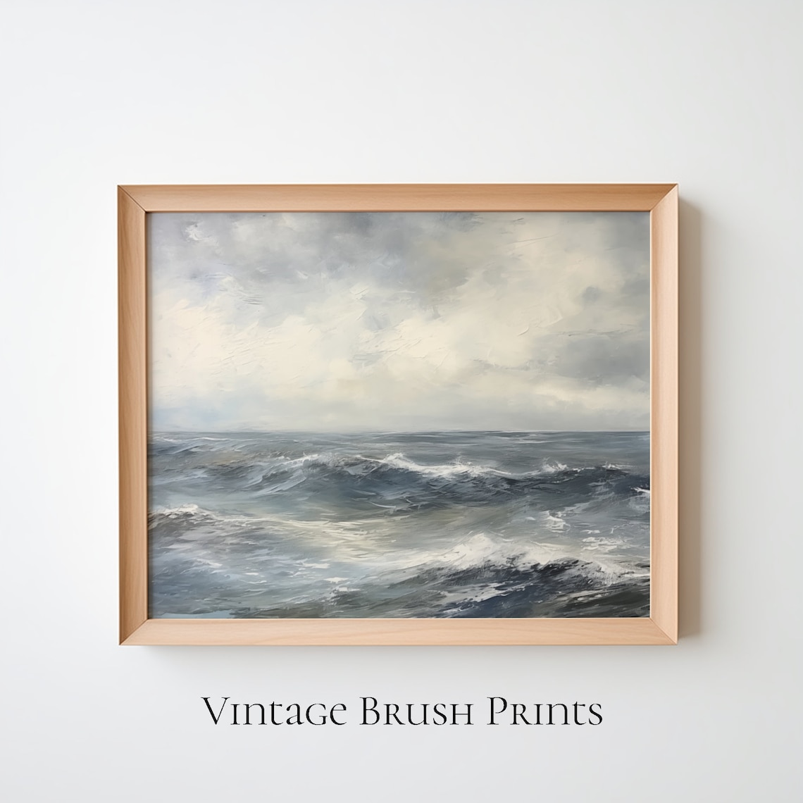 Moody Ocean Waves Gray Seascape Vintage Coastal Painting Poster