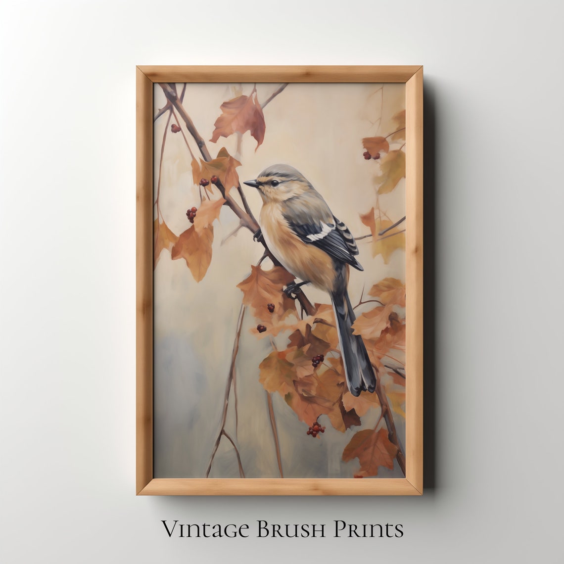 Vintage Bird Oil Painting Rustic Autumn Wall Art