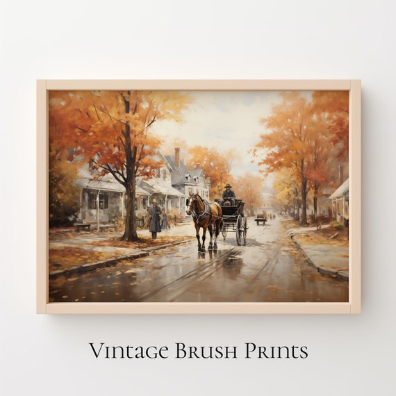 Vintage Autumn Town Art Print Rustic Fall Landscape