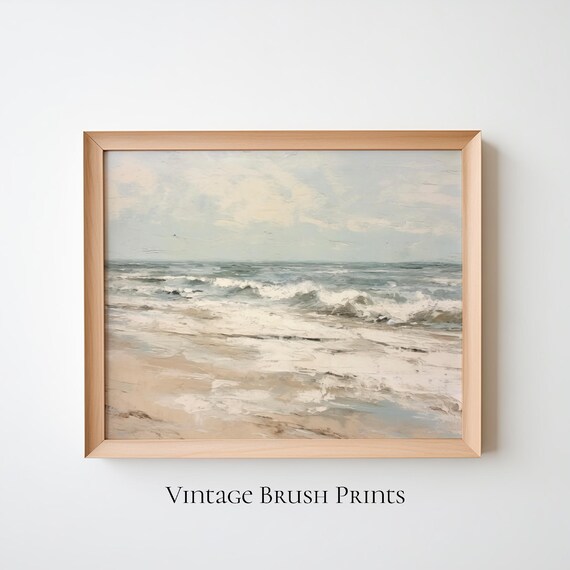 Soft Neutral Seascape Painting Ocean Waves Sandy Shore Coastal Poster