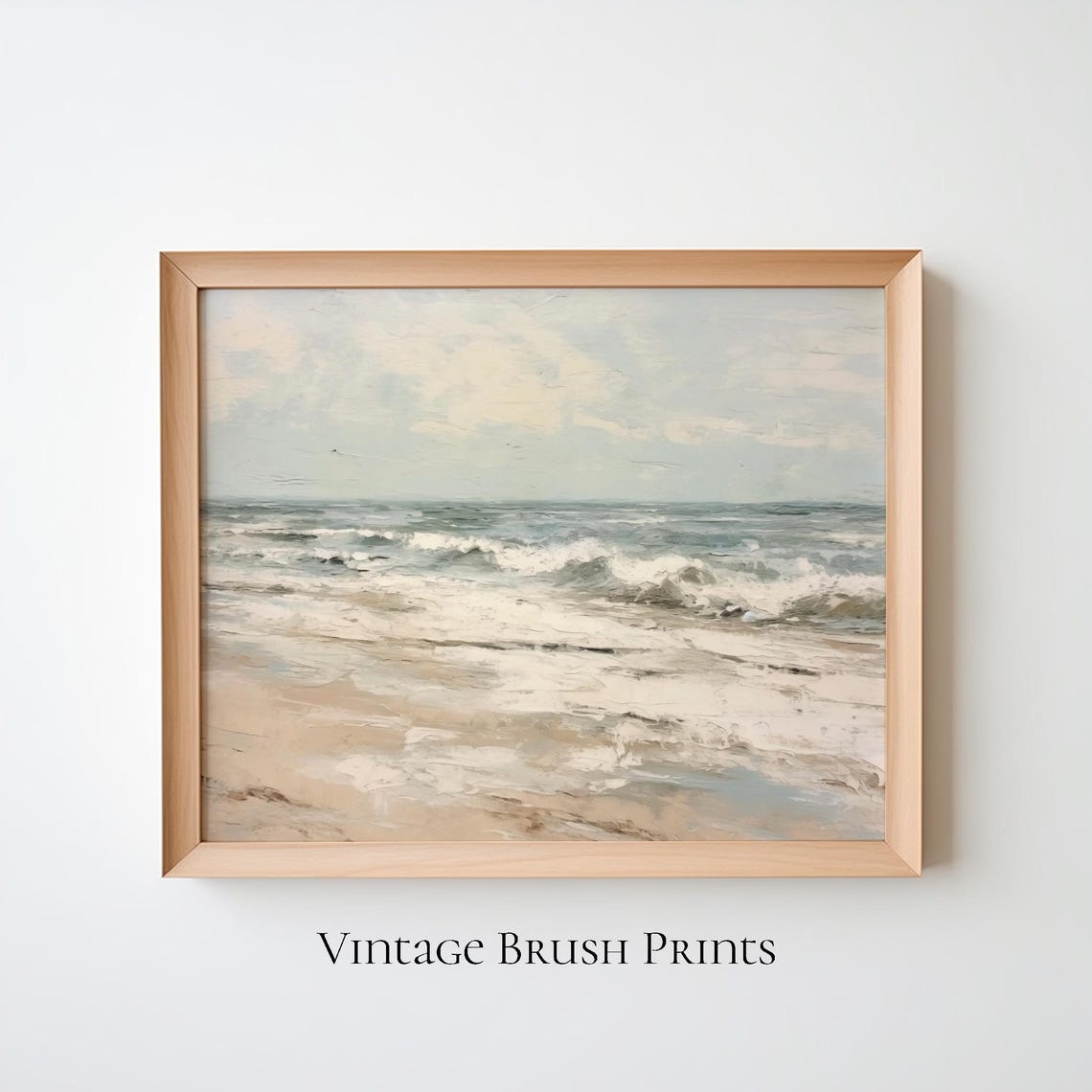 Soft Neutral Seascape Painting Ocean Waves Sandy Shore Coastal Poster