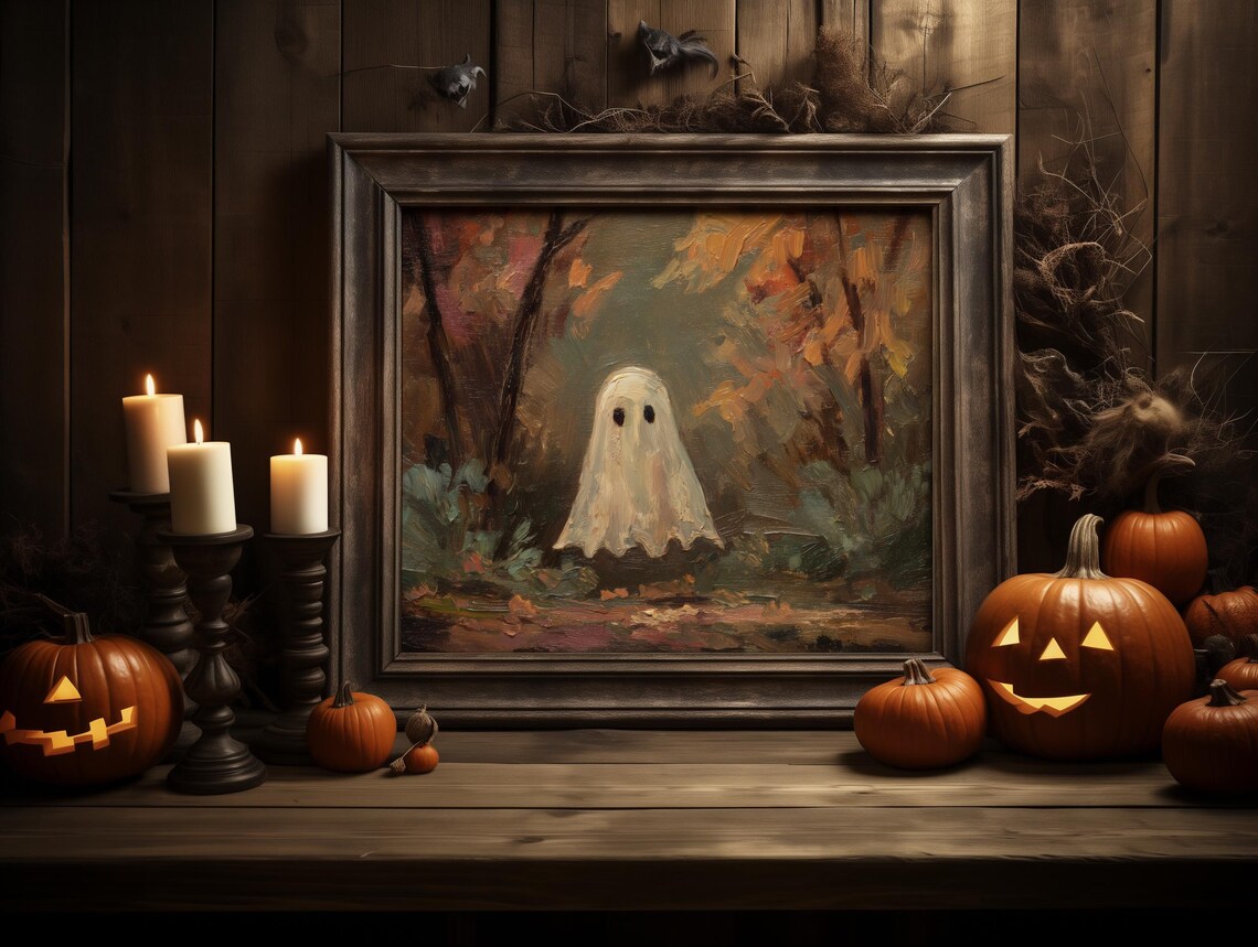 Vintage Halloween Print Spooky Fall Forest Art
