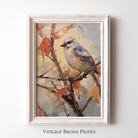 Rustic Autumn Bird Art Print Vintage Fall Decor