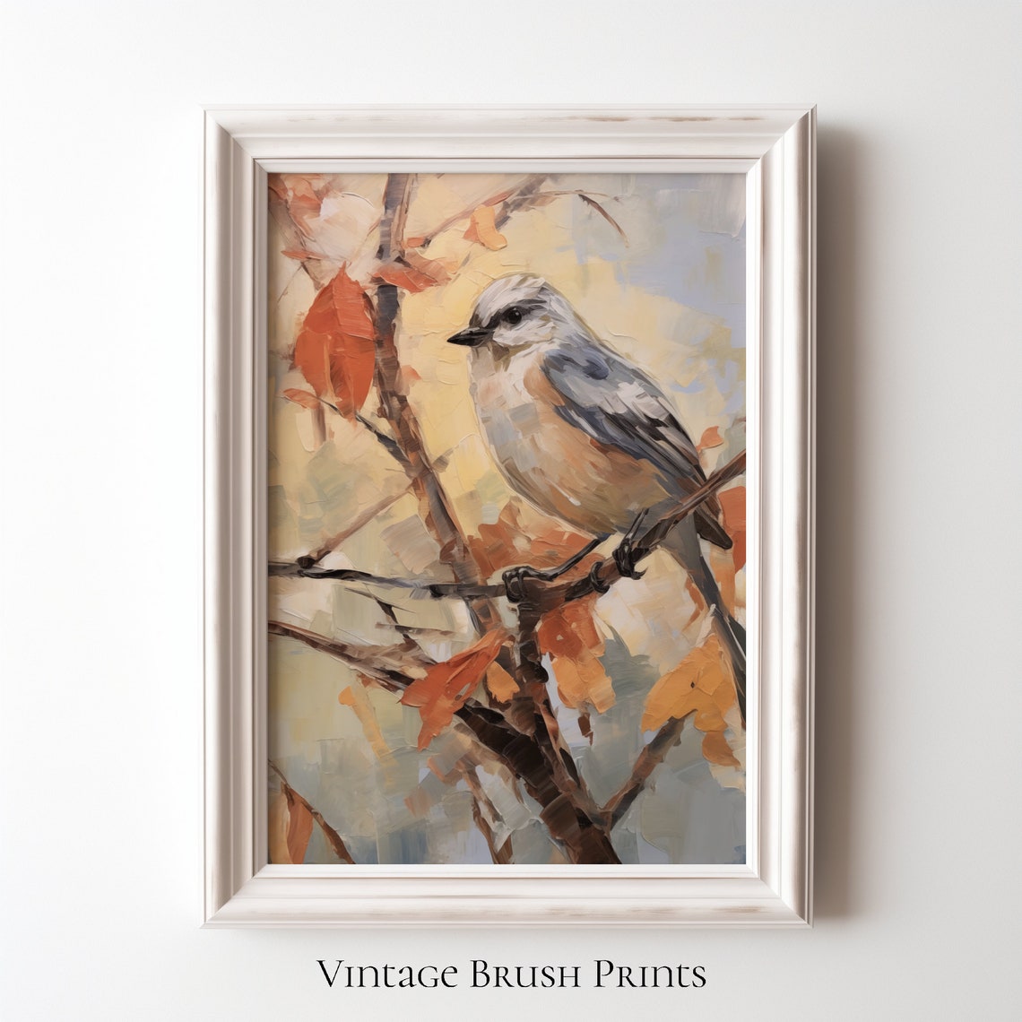 Rustic Autumn Bird Art Print Vintage Fall Decor