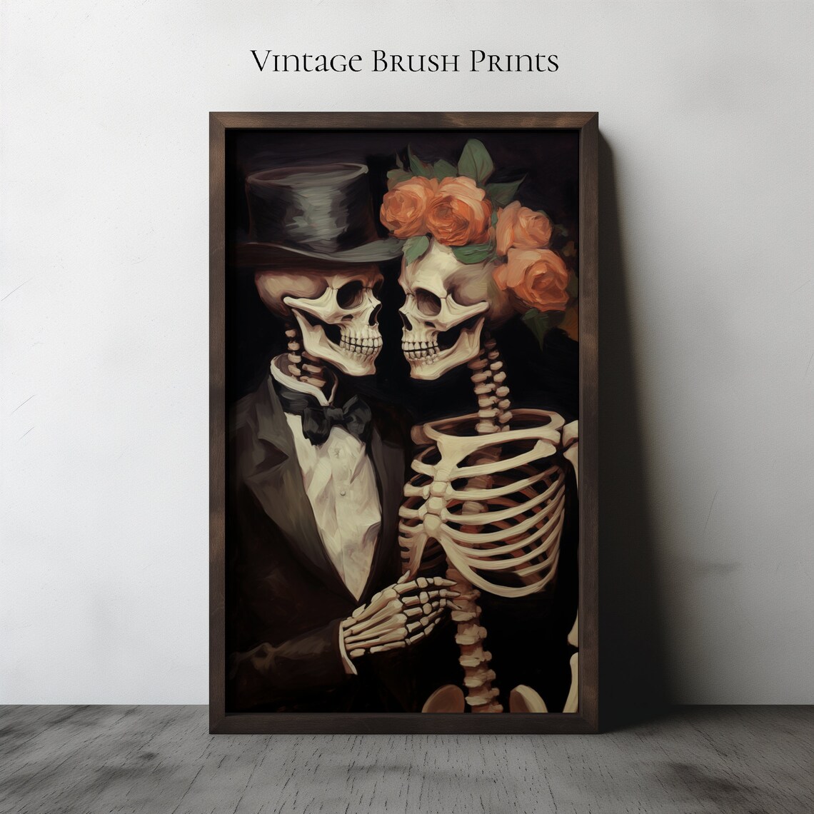 Skeleton Wedding Art Print Dark Academia Halloween Decor