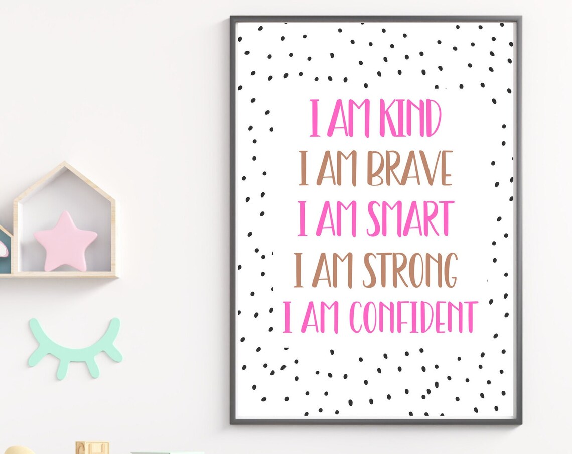 Pink Taupe Kids Affirmations Kind Brave Strong Confident Poster