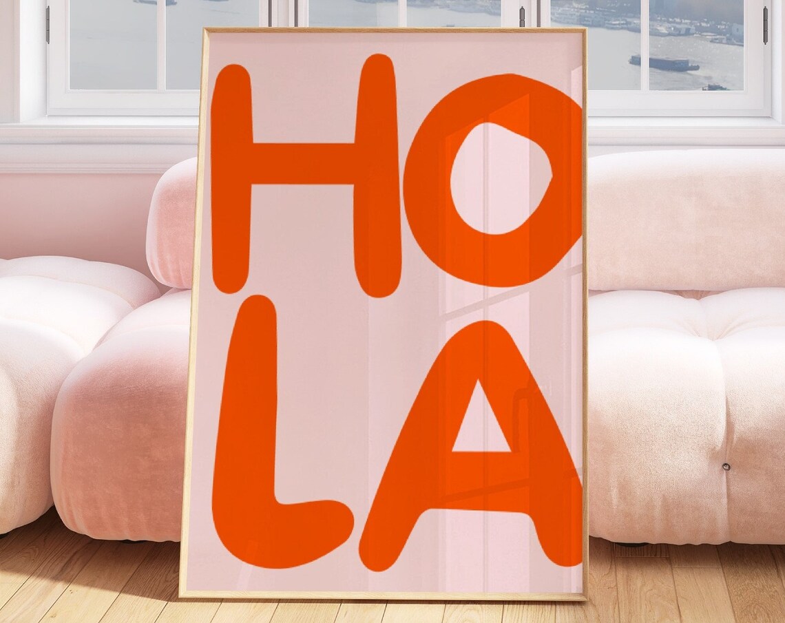 Hola Retro Quote Print, Pink Orange Typography
