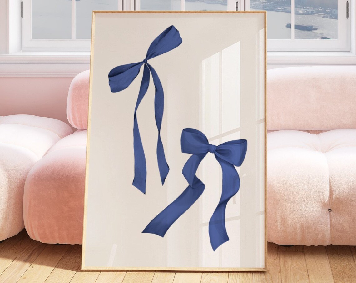 Navy Blue Ribbon Bows Coquette Minimalist Bedroom Decor Poster - Image 4