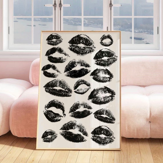 Kiss Lips Wall Art Lips Print Trendy Prints Preppy Dorm Poster Trendy Art Print Funky Print Fashion Wall Art Make Up Wall Art
