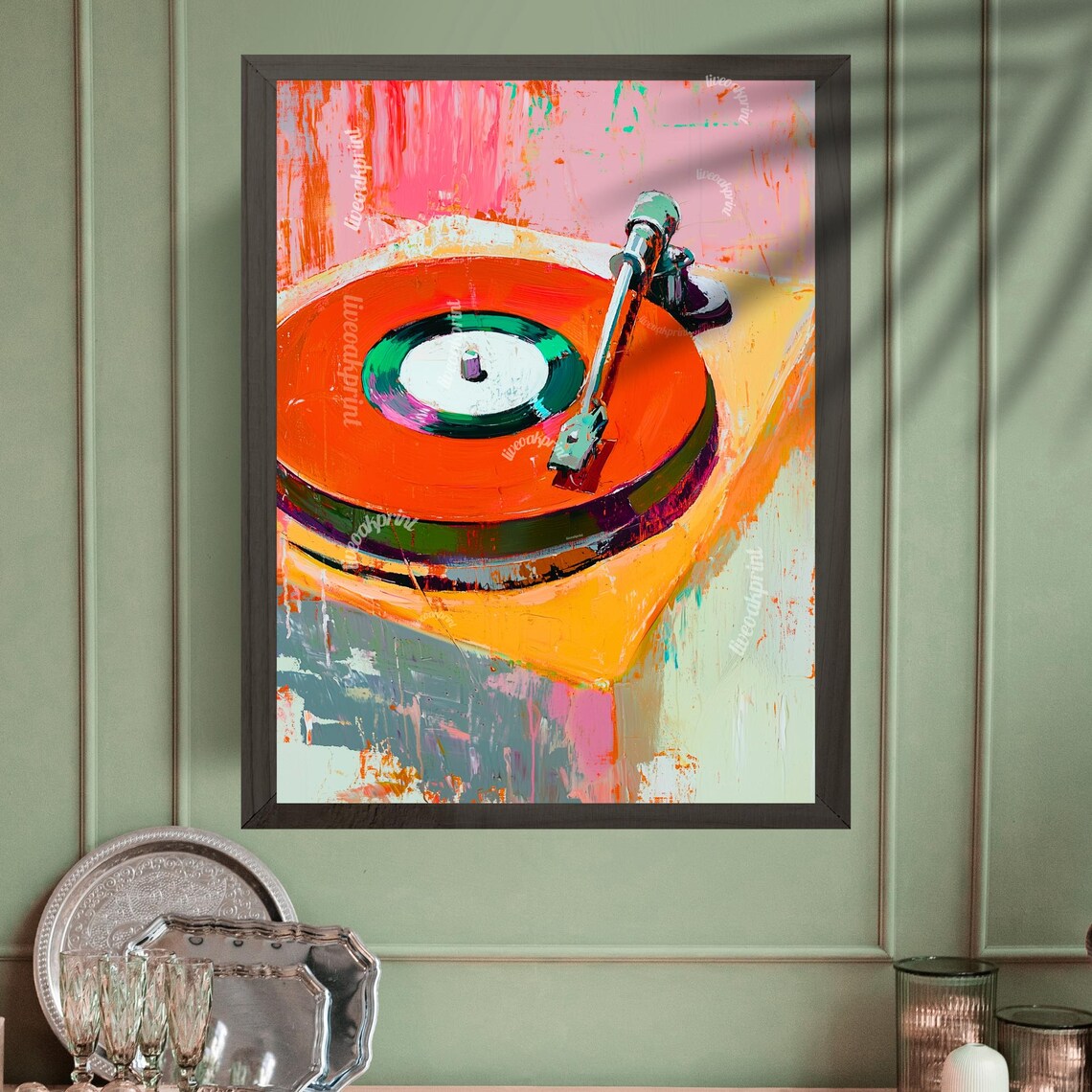 Red Retro Record Player Vintage Music Art Print - Image 2