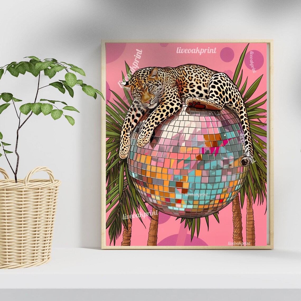 Disco Leopard Maximalist Art Print, Preppy Trendy Decor