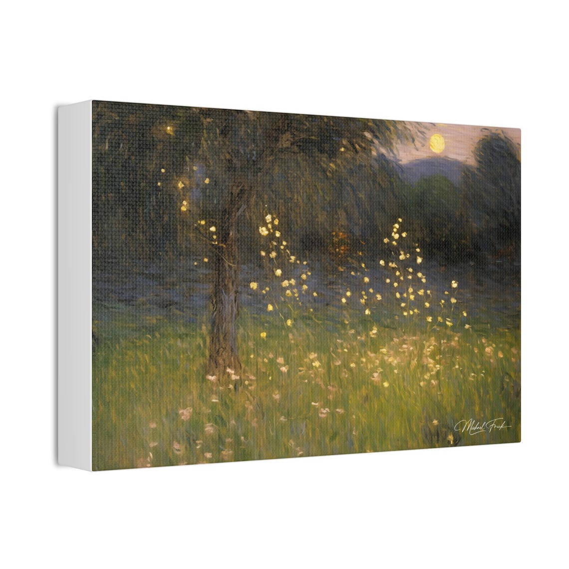 Fireflies Glowing Over A Moonlit Meadow At Twilight Wall Art - Image 3