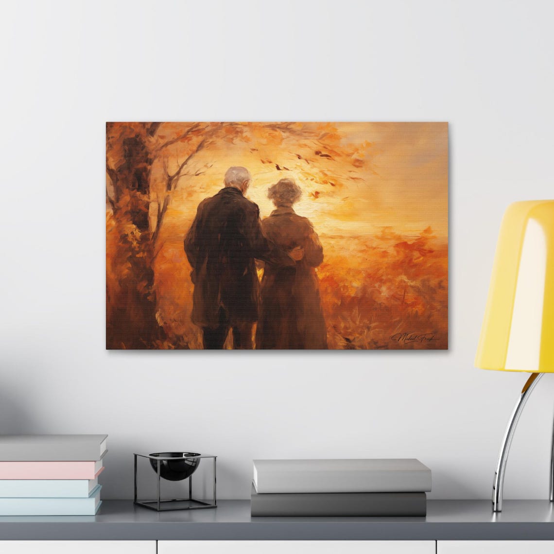 Elderly Couple at Sunset Golden Autumn Romance Evening Walk Poster
