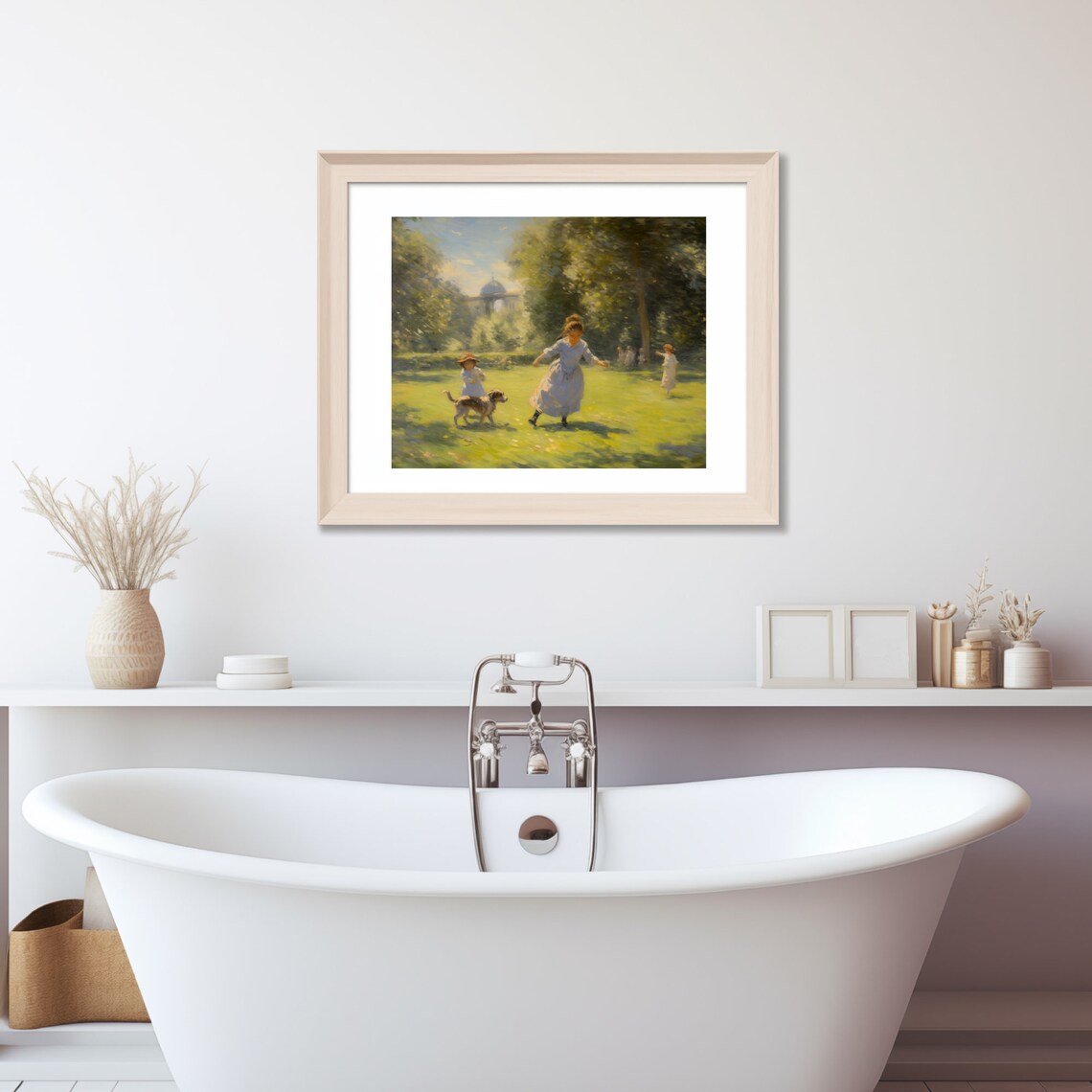 Children Playing With Their Dog In A Sunny Summer Park Art Poster - Image 3