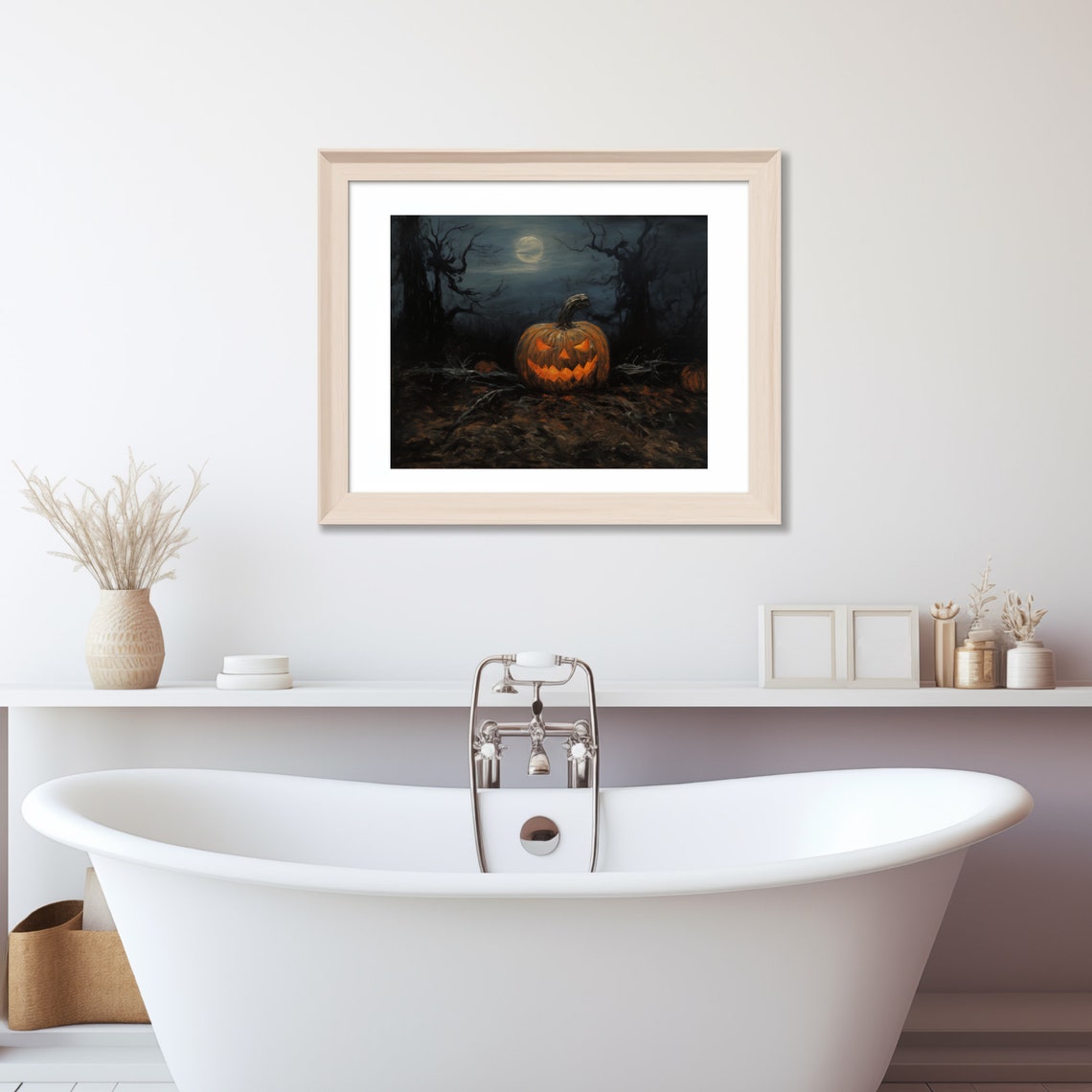Glowing Jack O Lantern Under a Full Moon Halloween Night Poster - Image 3
