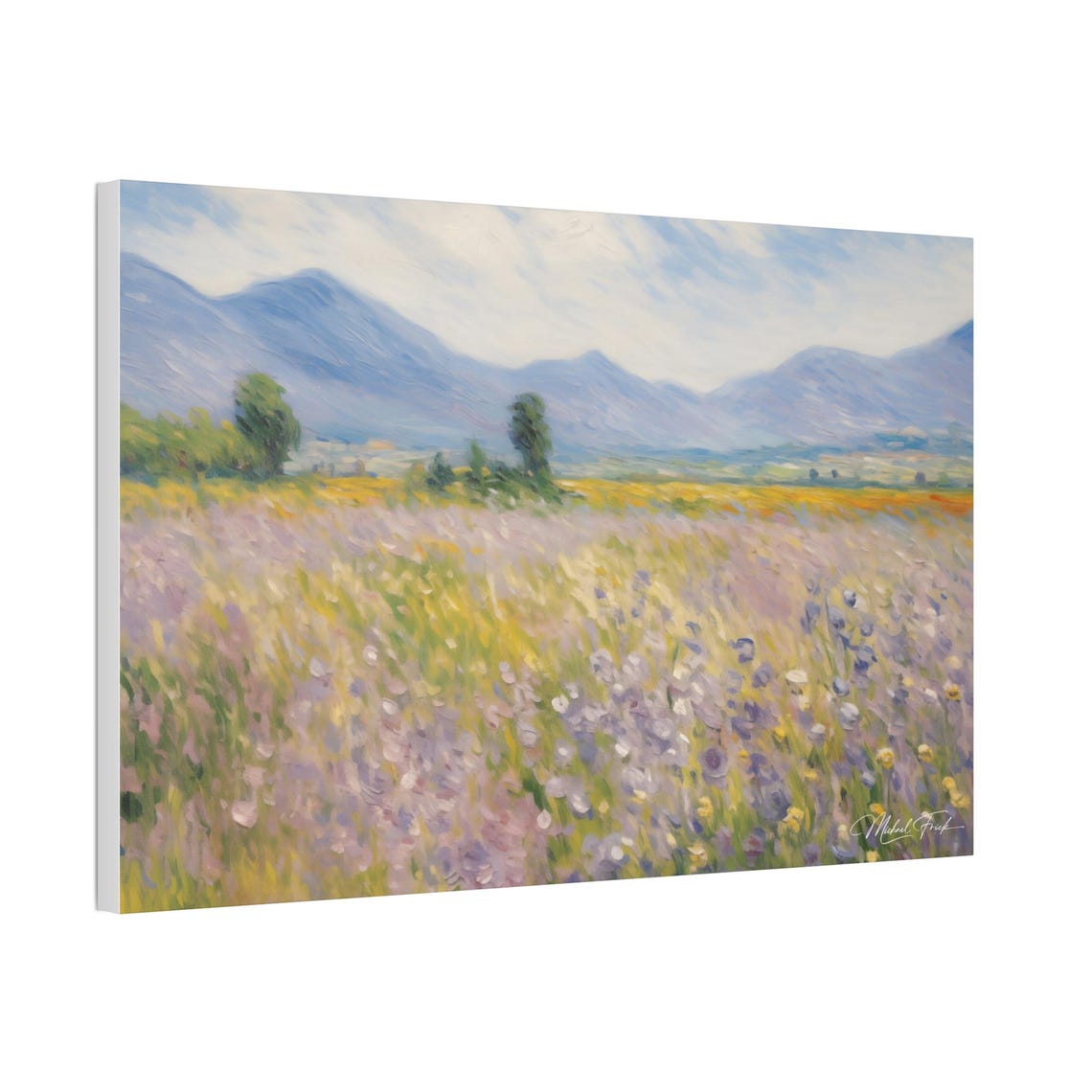 Impressionist Wildflower Meadow Mountain View Landscape Poster - Image 5