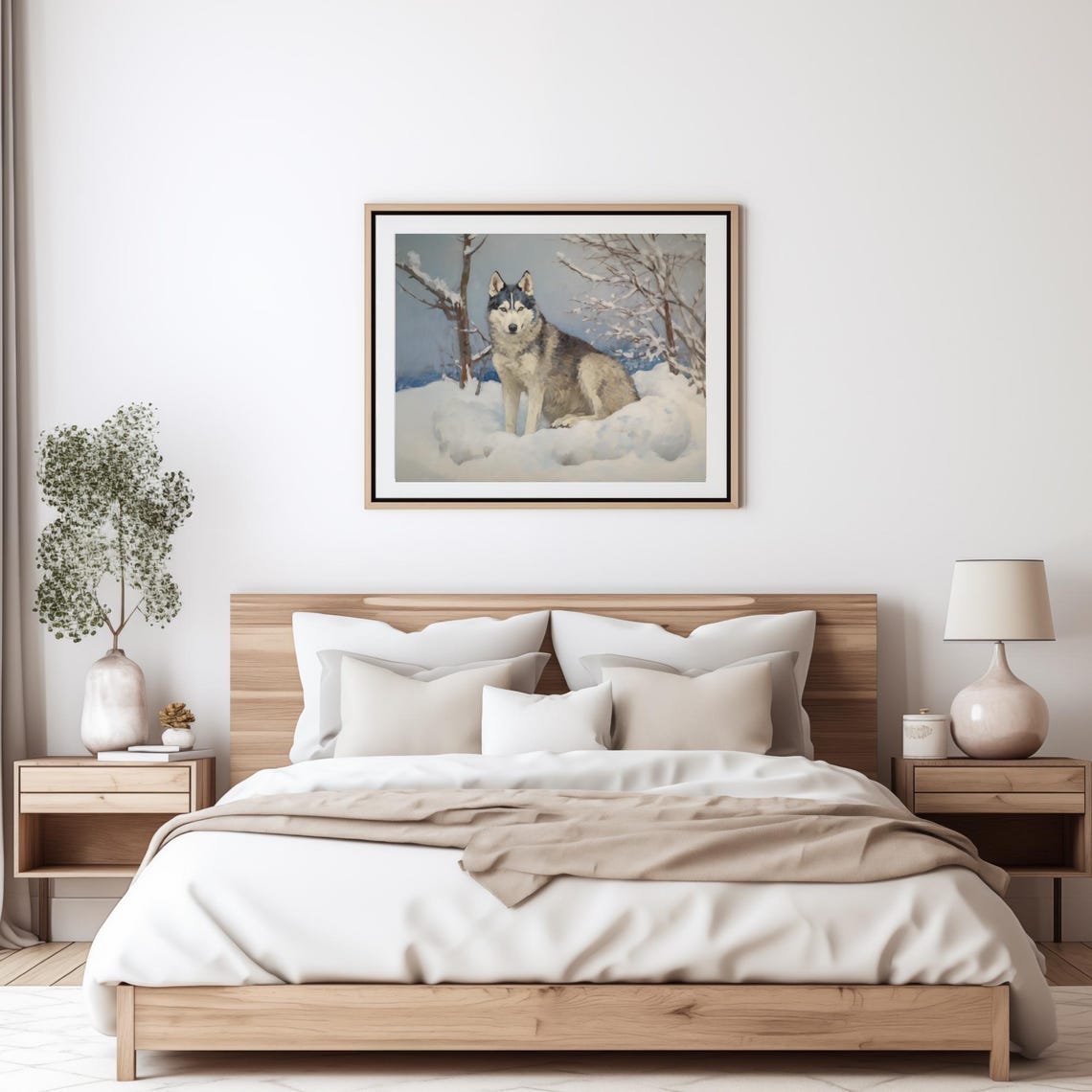 Siberian Husky Standing In Snow Among Birch Trees Art Poster - Image 5