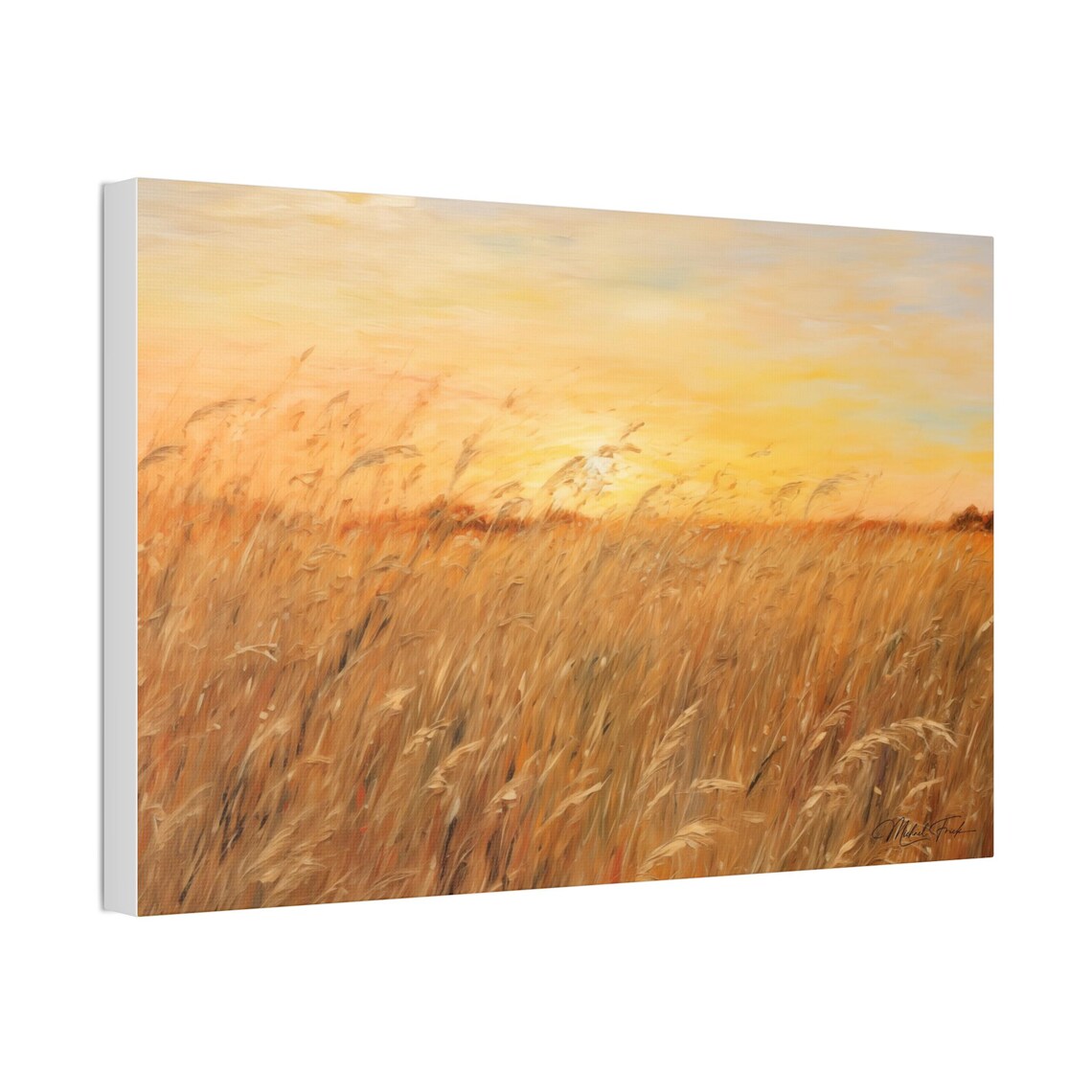 Golden Wheat Field Sunset Country Landscape Art Scene Poster - Image 4