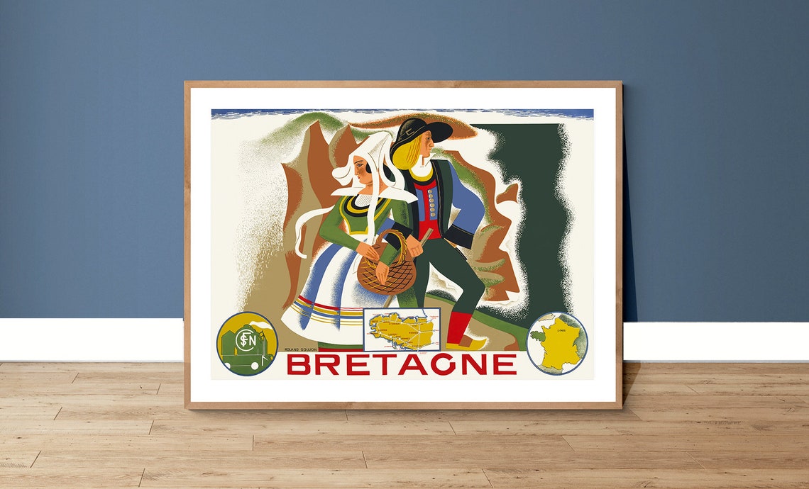 Bretagne Brittany Folk Costume Vintage French Travel Art Print