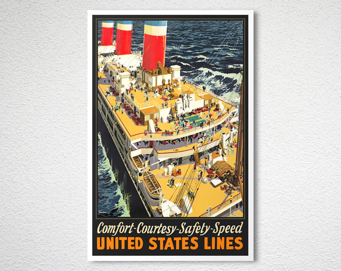 United States Lines Ocean Liner Vintage Transatlantic Travel Poster - Image 2