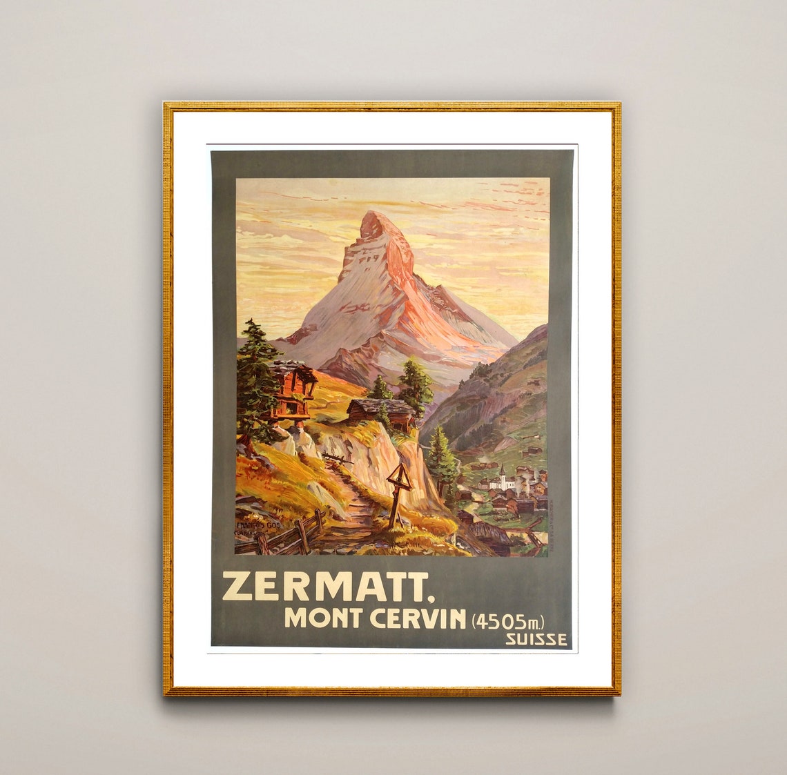 Zermatt Mont Cervin 4505m Suisse Matterhorn Sunset Vintage Poster