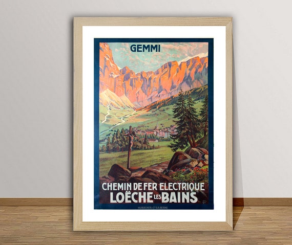 Gemmi Chemin De Fer Electrique Loeche Les Bains Suisse Vintage Travel Poster Retro Art Print Gift Idea Wall Decor