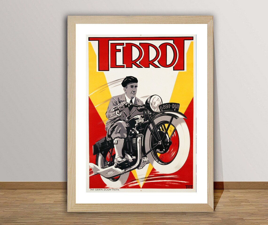 Terrot Motorcycle Dijon Beret Rider Vintage French Moto Art Print - Image 2
