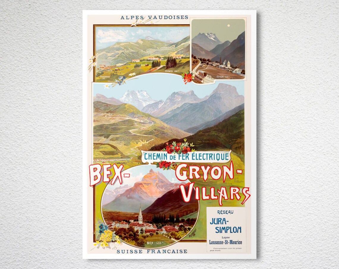 Bex Gryon Villars Alpes Suisse Vintage Travel Poster - Image 2
