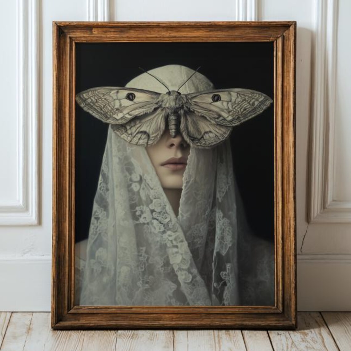 Veiled Woman Moth Gothic Witchy Poster Decor