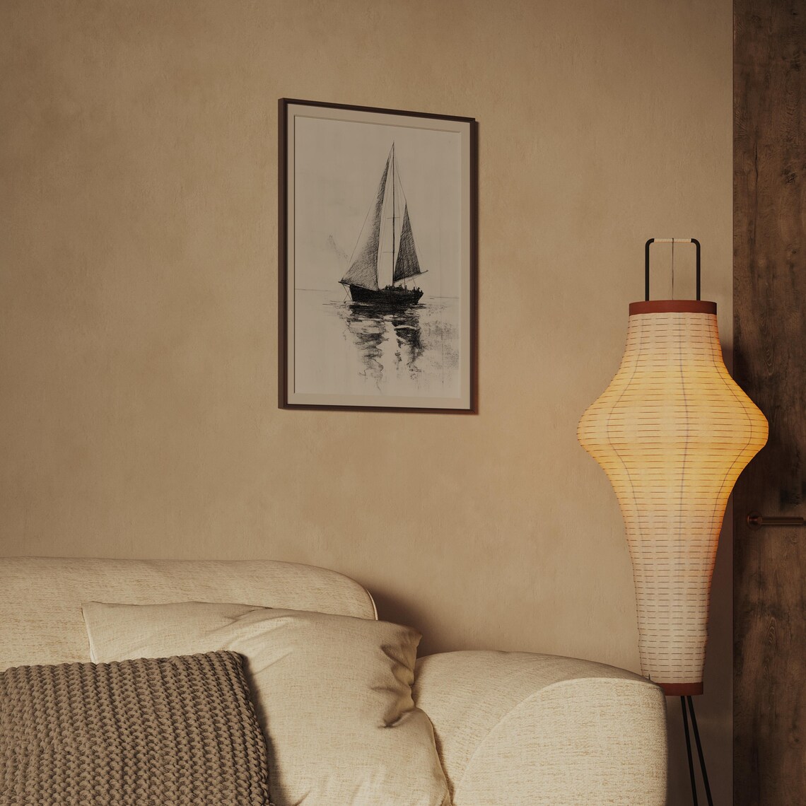 Minimalist Sailboat Ink Sketch Black and White Nautical Drawing Poster - Image 2