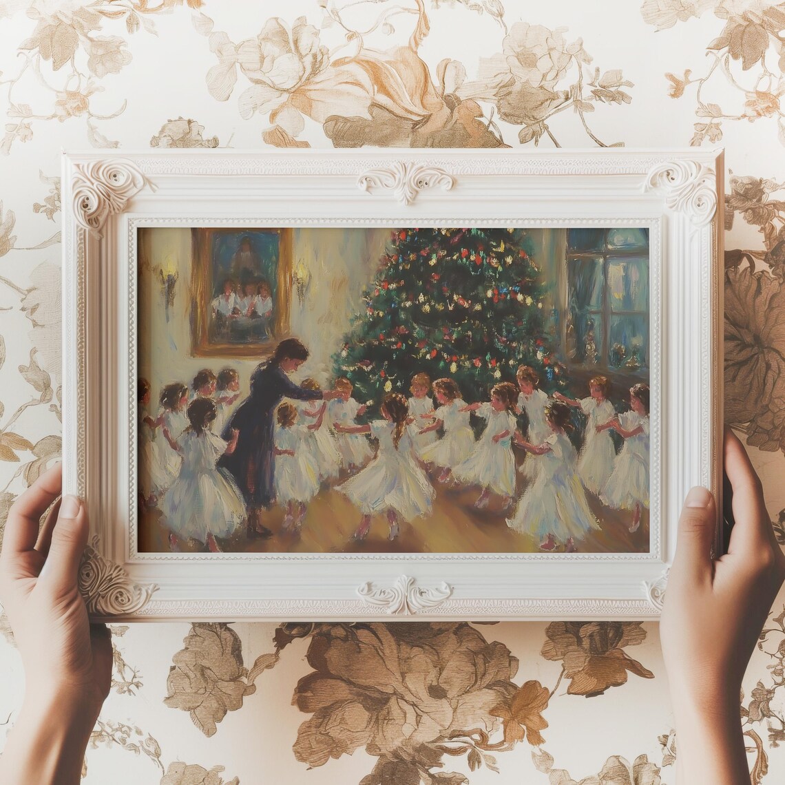 Children Dancing Around Christmas Tree Vintage Holiday Party Poster