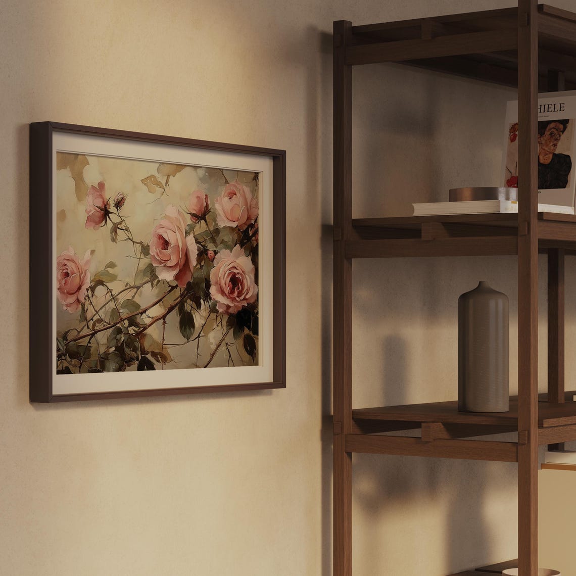 Pink Climbing Roses Romantic Vintage Garden Flower Painting Wall Art - Image 2