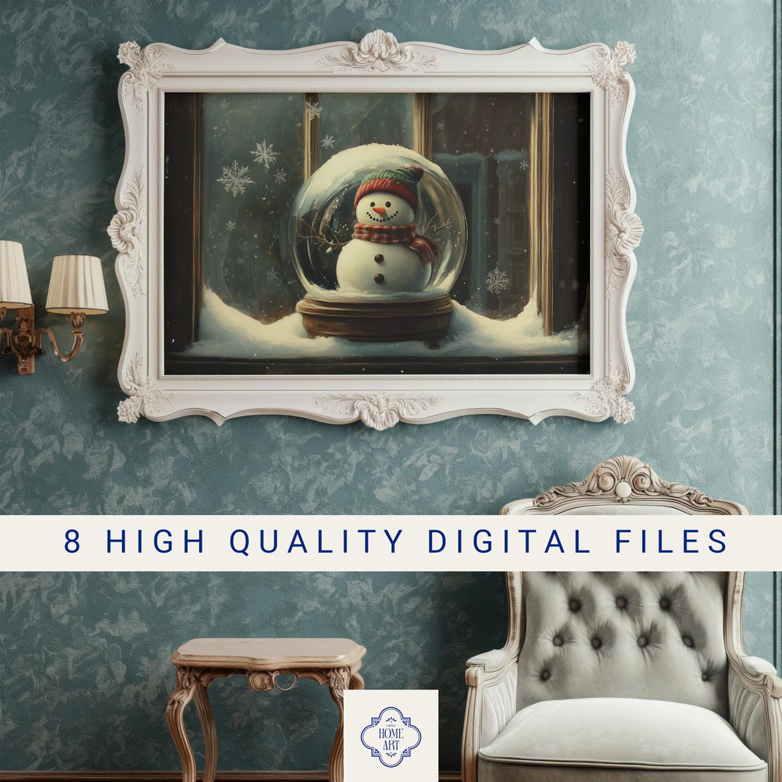 Snowman Snow Globe Winter Night Cozy Holiday Window Art Poster - Image 3