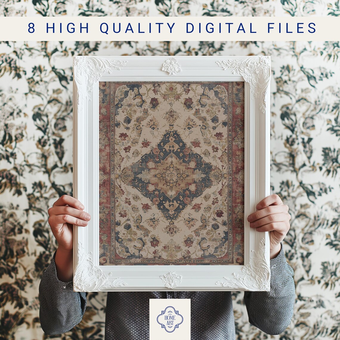 Vintage Persian Floral Tapestry Rug Antique Style Ornamental Art Print - Image 3