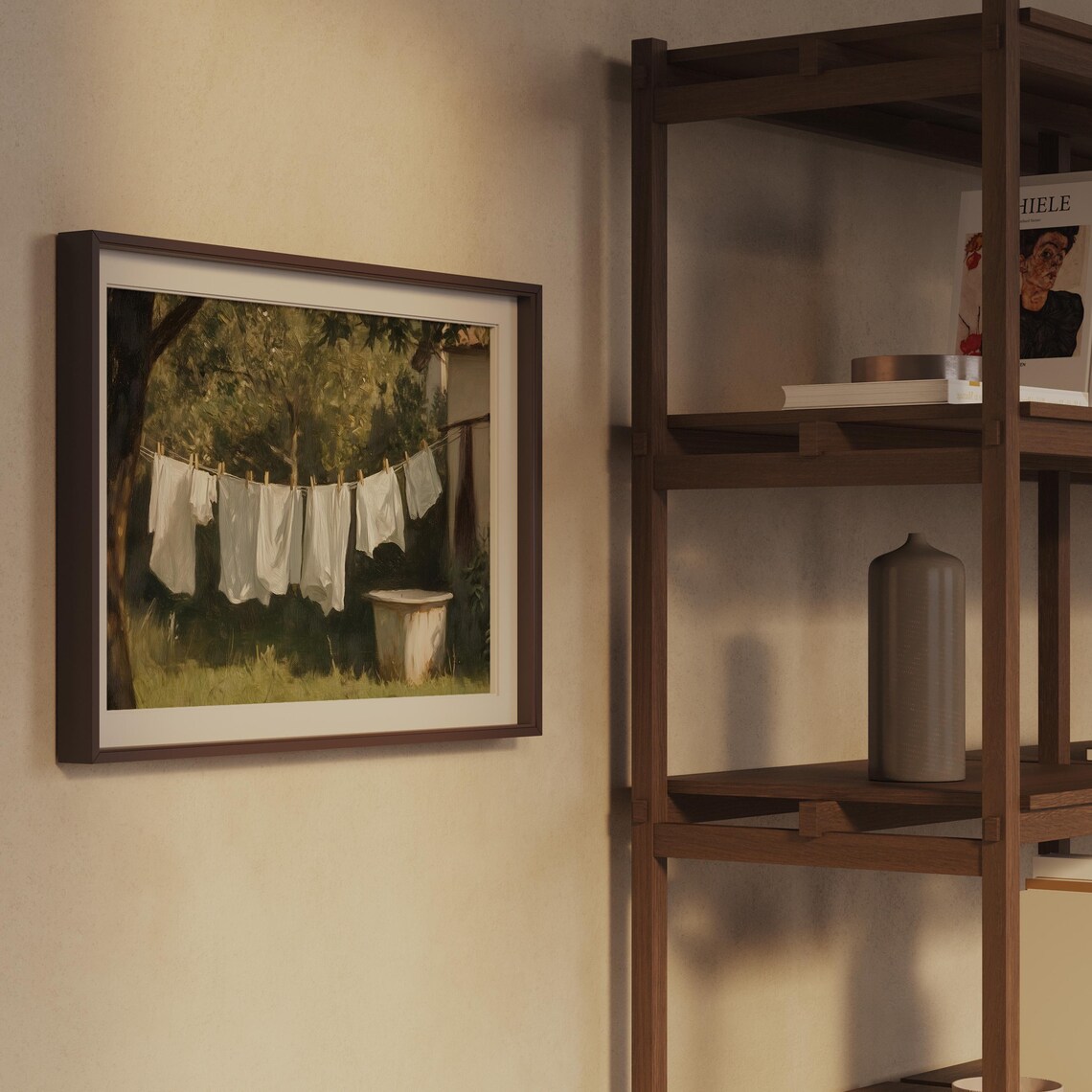 White Linens on Clothesline Garden Vintage Laundry Room Painting Poster - Image 2