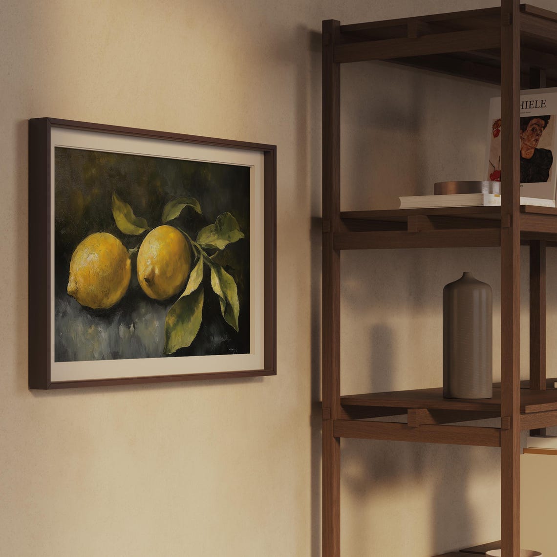 Lemon Still Life Dark Background Kitchen Fruit Oil Art Poster - Image 2