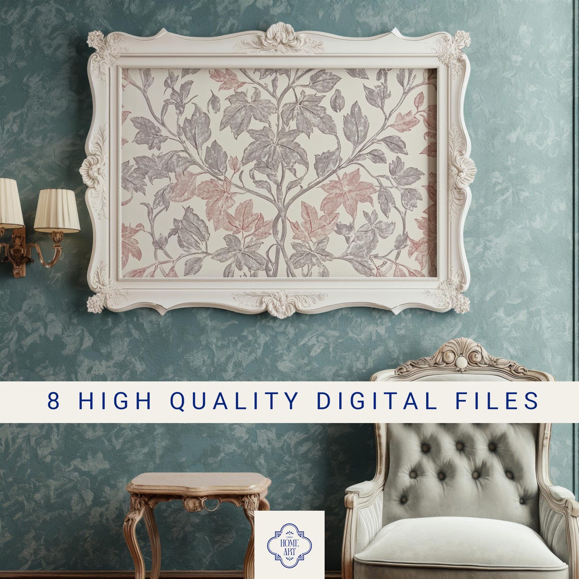 Vintage Botanical Leaf Branch Pattern in Gray and Mauve Tones Poster - Image 3