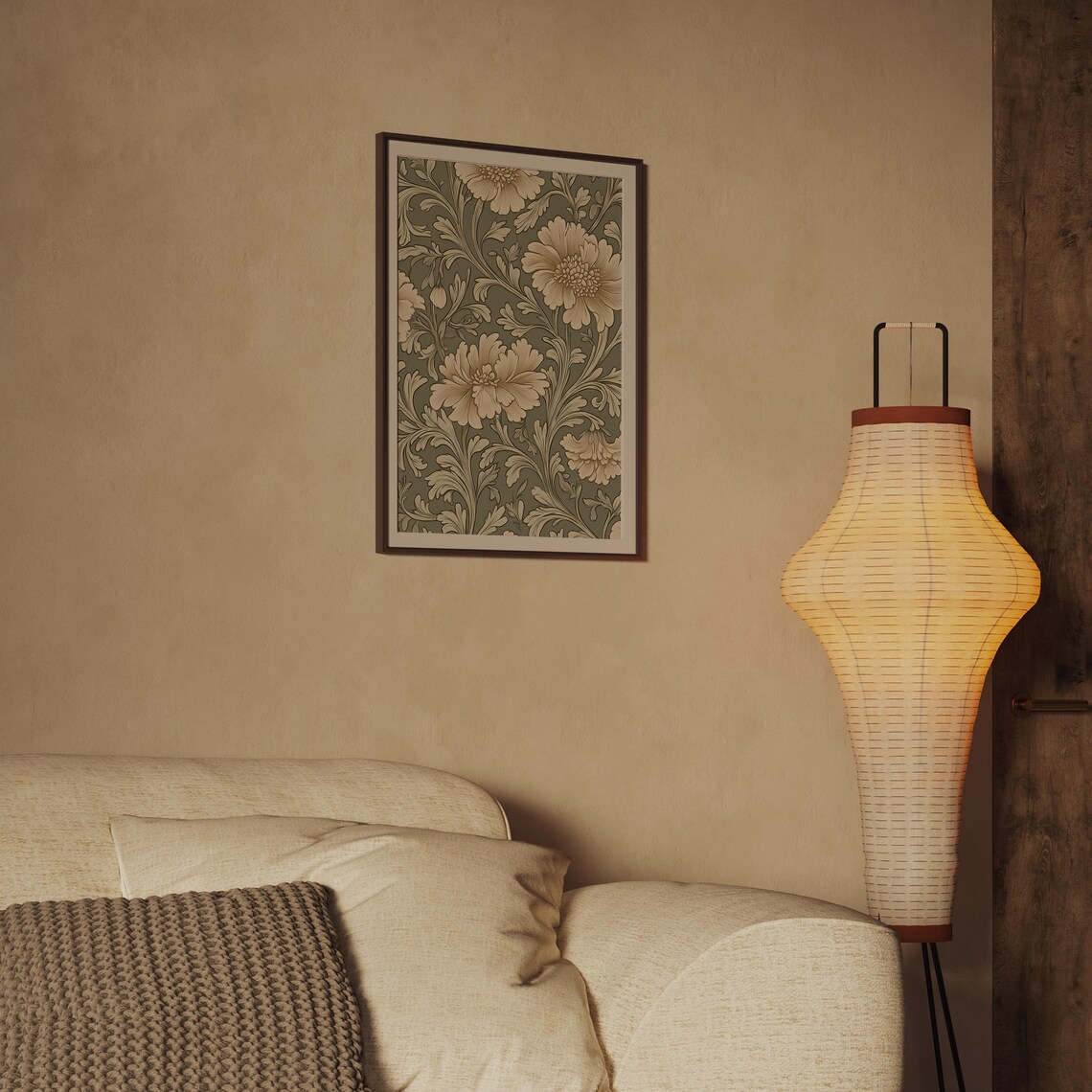 Cream Flower Morris Style Earth Tone Vintage Botanical Wall Art - Image 2