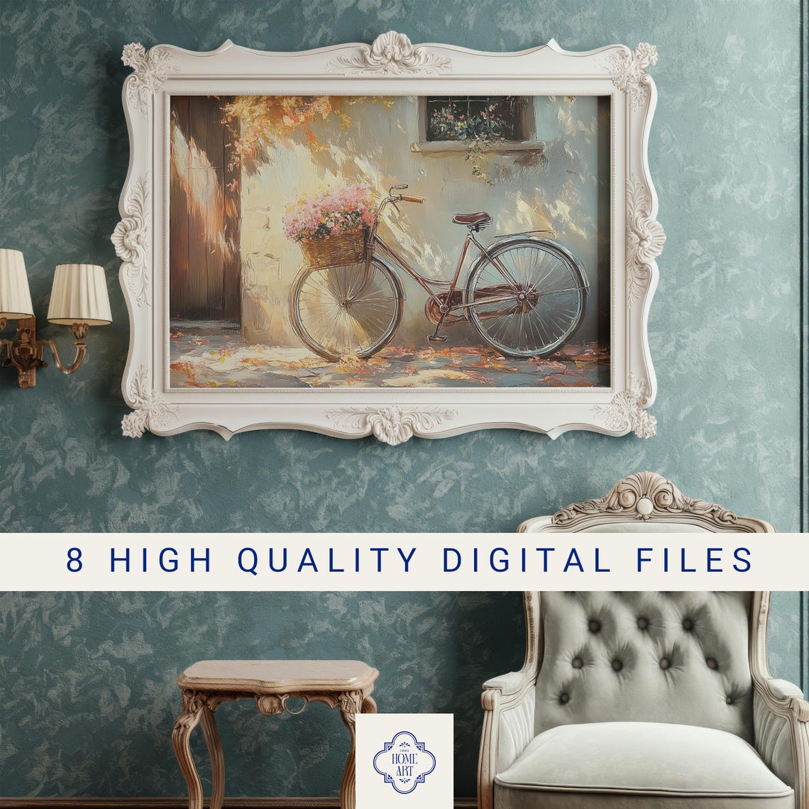 Vintage Bicycle Flower Basket Painterly Impressionist Wall Art - Image 3