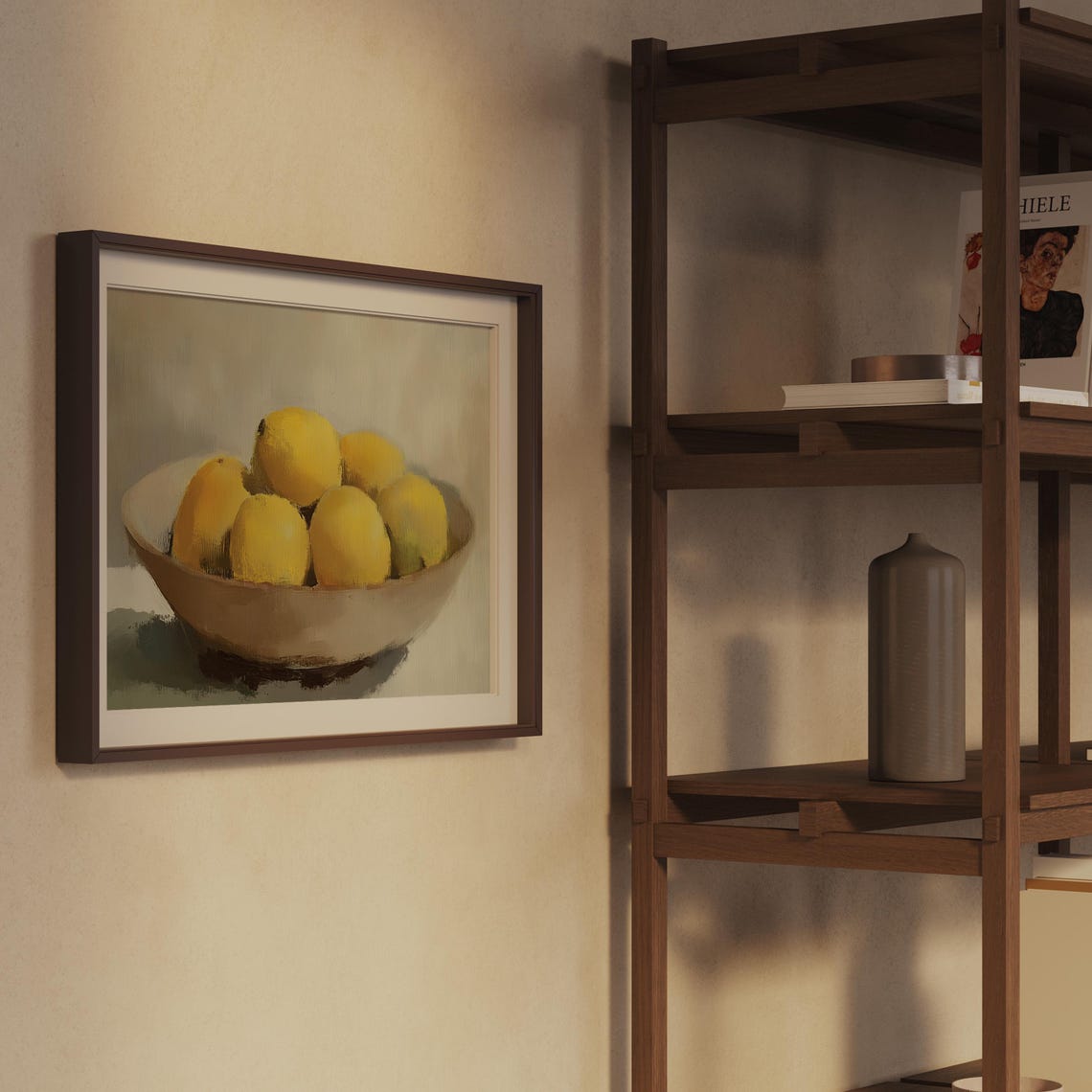 Lemon Bowl Rustic Kitchen Still Life Citrus Fruit Oil Art Poster - Image 2